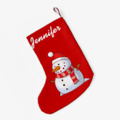 可愛パーソナライズされたいクリスマス雪だるま スモールクリスマスストッキング (裏面 (吊り時))