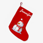 可愛パーソナライズされたいクリスマス雪だるま スモールクリスマスストッキング (正面 (吊り時))