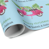 可愛パーソナライズされたいクリスマス |青の赤いスクーター ラッピングペーパー (ロールコーナー)