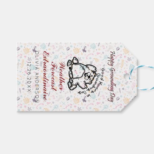 可愛パーソナライズされたいグラウンドホッグの日の写真と名前 ギフトタグ (正面(横))