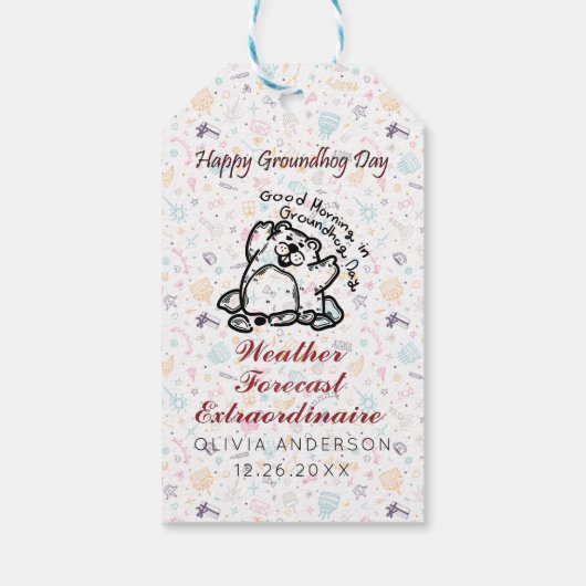 可愛パーソナライズされたいグラウンドホッグの日の写真と名前 ギフトタグ (裏面)