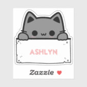 可愛パーソナライズされたいグレーの猫の名前 シール (シート)
