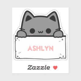 可愛パーソナライズされたいグレーの猫の名前 シール
