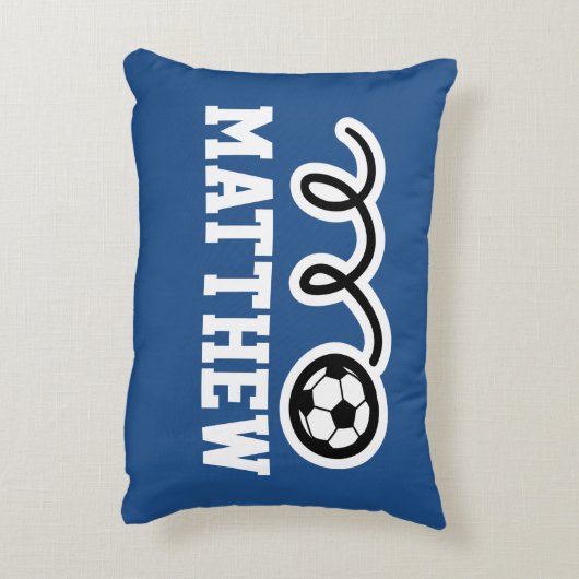 可愛パーソナライズされたいサッカーボール付き子ども枕 アクセントクッション (裏面(縦))