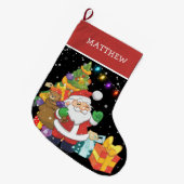 可愛パーソナライズされたいサンタキッズクリスマス ラージクリスマスストッキング (正面 (吊り時))