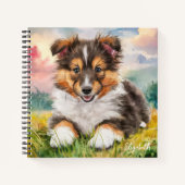 可愛パーソナライズされたいシェットランド・ シープドッグ子犬 ノートブック (正面)