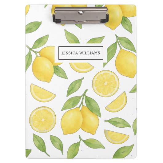 可愛パーソナライズされたいシックな水彩色レモンパターン クリップボード (正面)