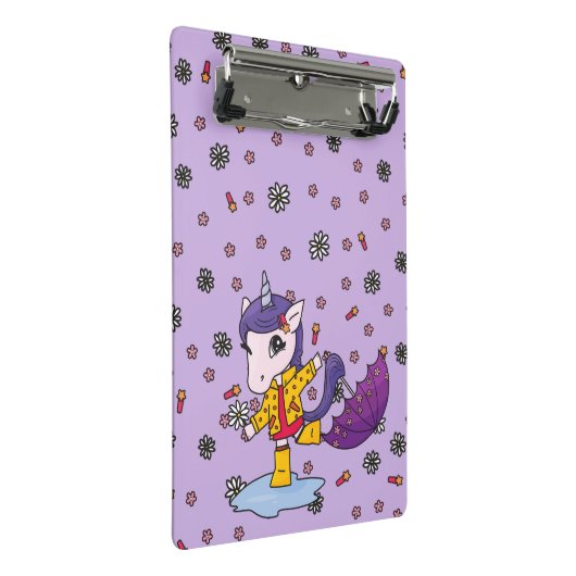 可愛パーソナライズされたいシンプル紫フローラユニコーン ミニクリップボード (アングル)