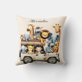 可愛パーソナライズされたいジャングル動物の子ども クッション (裏面)