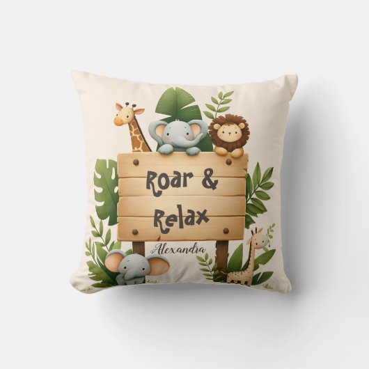 可愛パーソナライズされたいジャングル動物の子ども クッション (正面)