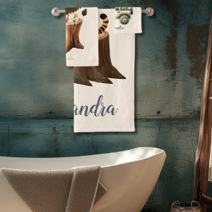 可愛パーソナライズされたいジャングル動物の子ども バスタオルセット