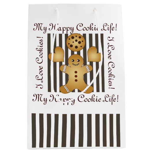可愛パーソナライズされたいジンジャーブレッドマンCookieキッズ ミディアムペーパーバッグ (正面)