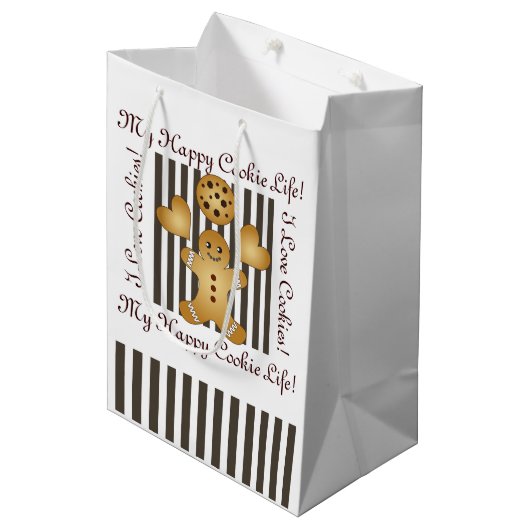 可愛パーソナライズされたいジンジャーブレッドマンCookieキッズ ミディアムペーパーバッグ (正面アングル)