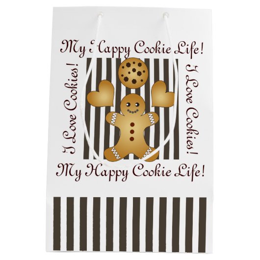可愛パーソナライズされたいジンジャーブレッドマンCookieキッズ ミディアムペーパーバッグ (裏面)