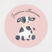 可愛パーソナライズされたいスタイリッシュ牛水彩学校 ラベル (デザイン2)