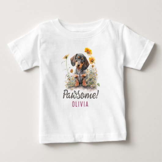 可愛パーソナライズされたいダッおもしろいシュント犬 ベビーTシャツ (正面)