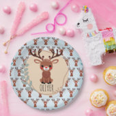 可愛パーソナライズされたいトナカイ模様 ペーパープレート (パーティー)