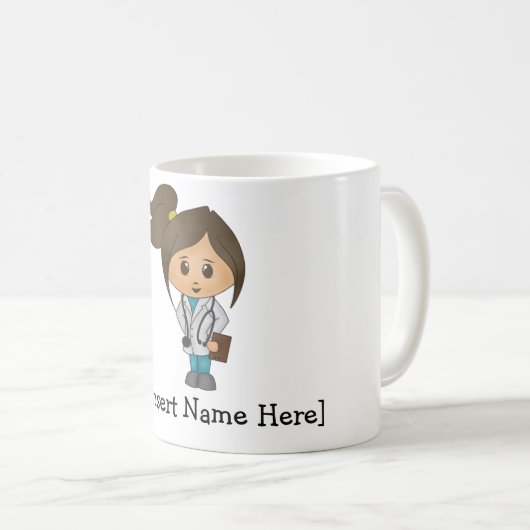 可愛パーソナライズされたいドクターブルネット女性 コーヒーマグカップ (正面右)