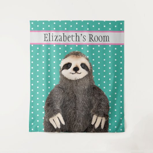 可愛パーソナライズされたいナマケモノの名前キッズルーム タペストリー (正面)