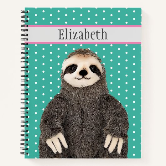 可愛パーソナライズされたいナマケモノの名前 ノートブック (正面)