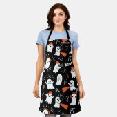可愛パーソナライズされたいハモダンロウィン幽霊パターン エプロン (着用した状態)