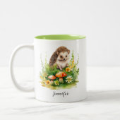 可愛パーソナライズされたいハリネズミ ツートーンマグカップ (左)