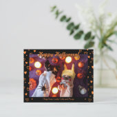 可愛パーソナライズされたいハロウィーンオレンジハート写真 ポストカード (スタンド正面)