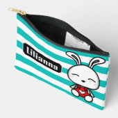 可愛パーソナライズされたいバニーピンクを剥いだ アクセサリーポーチ (見開き)