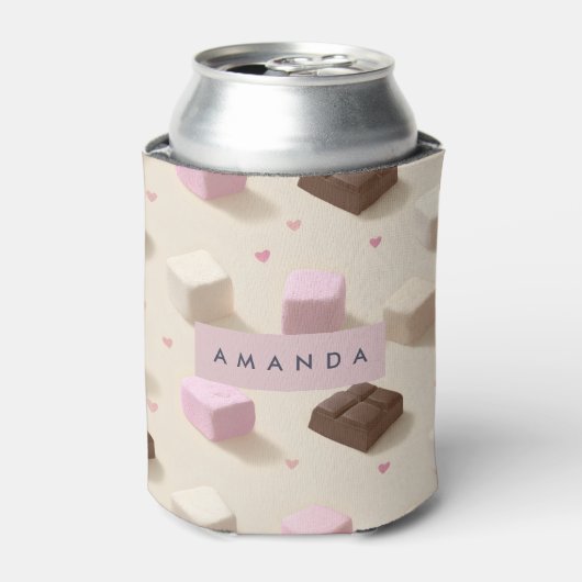 可愛パーソナライズされたいパステルチョコレートとマシュマロ 缶クーラー (缶正面)