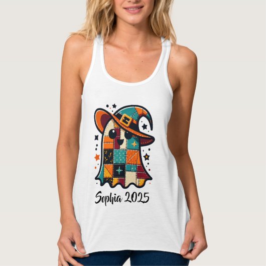 可愛パーソナライズされたいパッチワーク幽霊ハロウィン タンクトップ (正面)