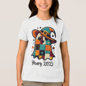 可愛パーソナライズされたいパッチワーク幽霊ハロウィン トライブレンドＴシャツ (正面)