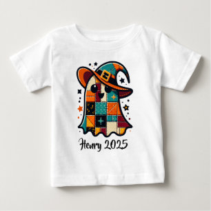 可愛パーソナライズされたいパッチワーク幽霊ハロウィン ベビーTシャツ