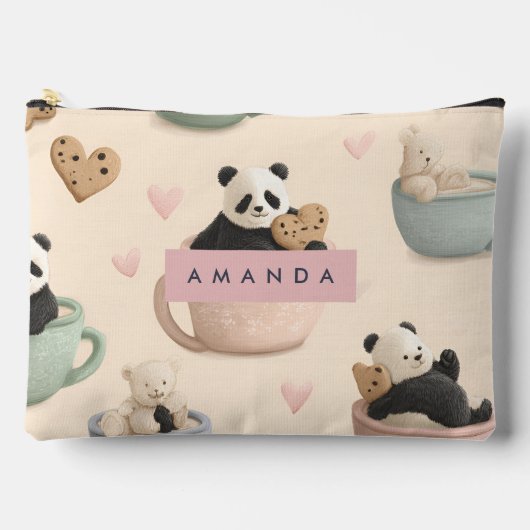 可愛パーソナライズされたいパンダとクマの柄 アクセサリーポーチ (正面)