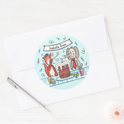 可愛パーソナライズされたいパーティー動物 ラウンドシール (封筒)