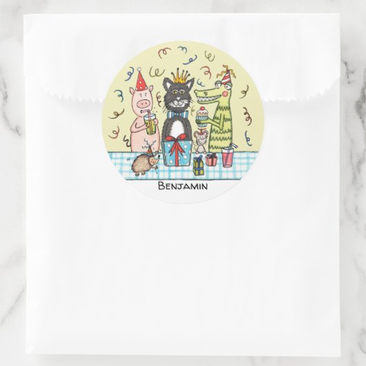 可愛パーソナライズされたいパーティー動物 ラウンドシール (バッグ)