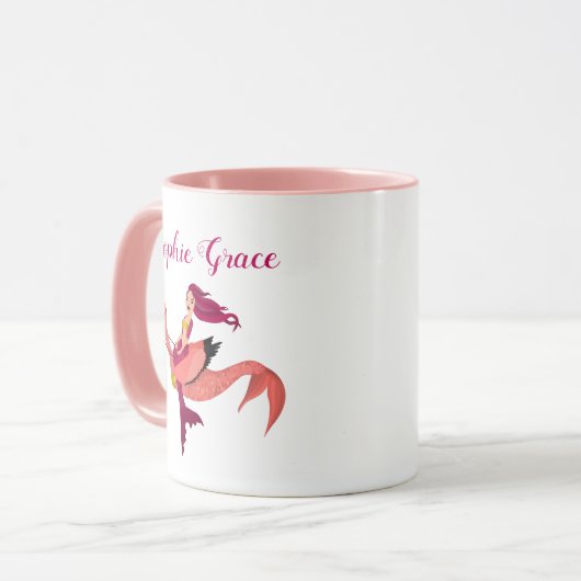 可愛パーソナライズされたいパープルマーメイド&ピンクメルミンゴ マグカップ (正面左)