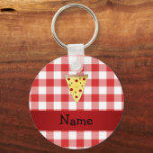 可愛パーソナライズされたいピザレッドと名市松模様に付ける キーホルダー (正面)