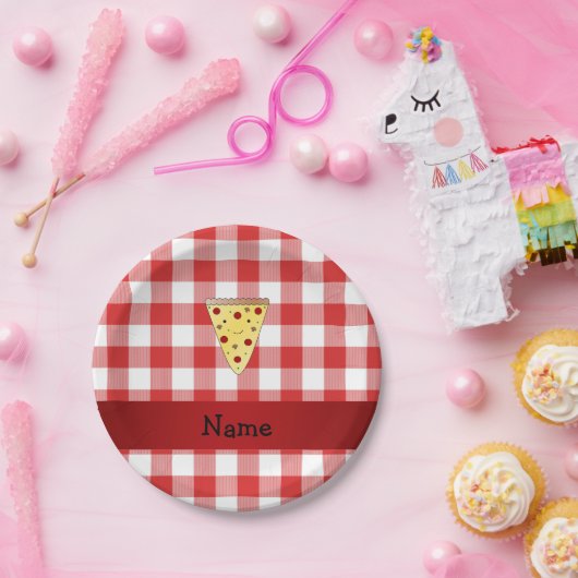 可愛パーソナライズされたいピザレッドと名市松模様に付ける ペーパープレート (パーティー)