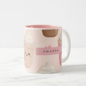 可愛パーソナライズされたいピンクかわいいコーヒーカップ ツートーンマグカップ (正面右)