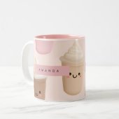 可愛パーソナライズされたいピンクかわいいコーヒーカップ ツートーンマグカップ (正面左)
