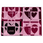 可愛パーソナライズされたいピンクとワインの赤いハート ラージペーパーバッグ (正面)