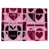 可愛パーソナライズされたいピンクとワインの赤いハート ラージペーパーバッグ (裏面)