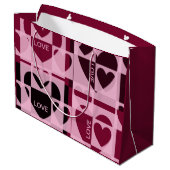 可愛パーソナライズされたいピンクとワインの赤いハート ラージペーパーバッグ (裏面アングル)
