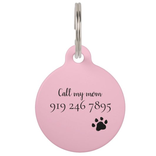 可愛パーソナライズされたいピンクと白い前足のプリント ペット　ネームタグ (裏面)