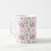 可愛パーソナライズされたいピンクと白の猫マグ コーヒーマグカップ (正面左)