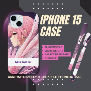 可愛パーソナライズされたいピンクのアニメ女子iPhoneケース iPhone 15ケース