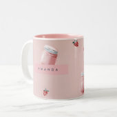 可愛パーソナライズされたいピンクのイチゴの瓶パターン ツートーンマグカップ (正面左)