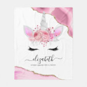 可愛パーソナライズされたいピンクのキッズユニコーン フリースブランケット (正面)