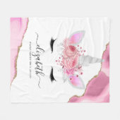 可愛パーソナライズされたいピンクのキッズユニコーン フリースブランケット (正面(横))