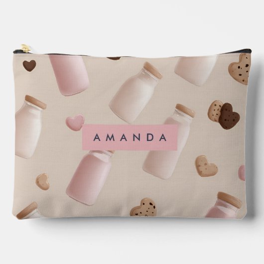 可愛パーソナライズされたいピンクのクッキーとストロベリーミルク アクセサリーポーチ (正面)